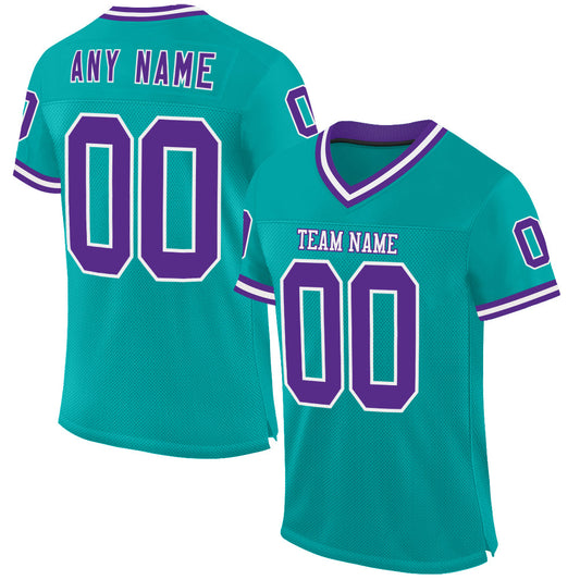 Custom Aqua Purple-White Mesh Authentic Throwback Football Jersey