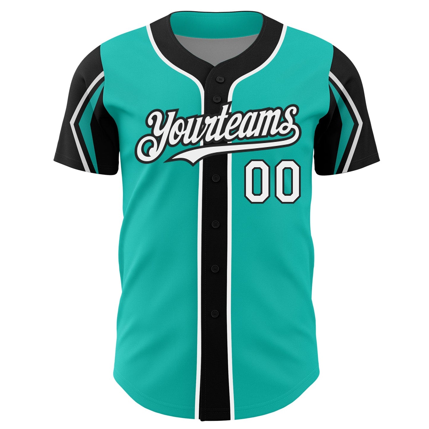 Custom Aqua White-Black 3 Colors Arm Shapes Authentic Baseball Jersey