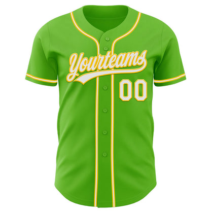 Custom Aurora Green White-Yellow Authentic Baseball Jersey