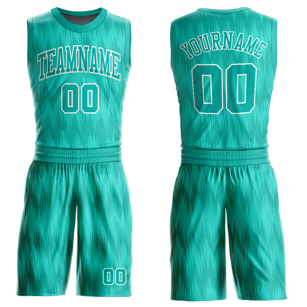 Custom Aqua White Round Neck Sublimation Basketball Suit Jersey