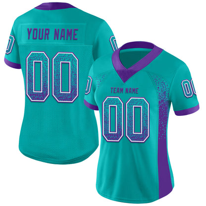 Custom Aqua Purple-White Mesh Drift Fashion Football Jersey