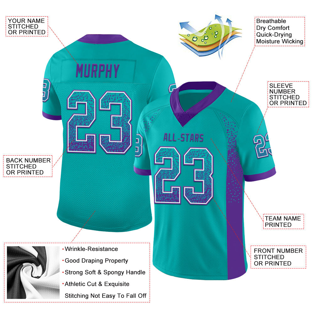 Custom Aqua Purple-White Mesh Drift Fashion Football Jersey