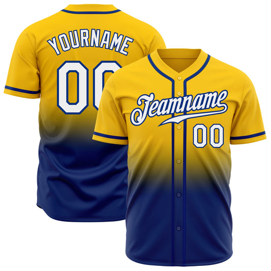 Custom Yellow White-Royal Authentic Fade Fashion Baseball Jersey