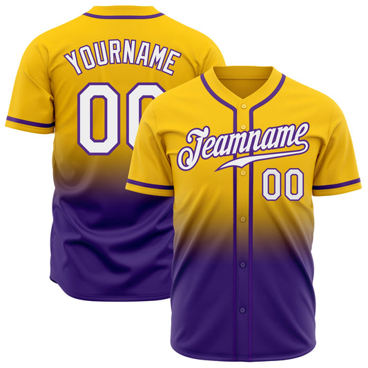 Custom Yellow White-Purple Authentic Fade Fashion Baseball Jersey