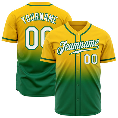 Custom Yellow White-Kelly Green Authentic Fade Fashion Baseball Jersey