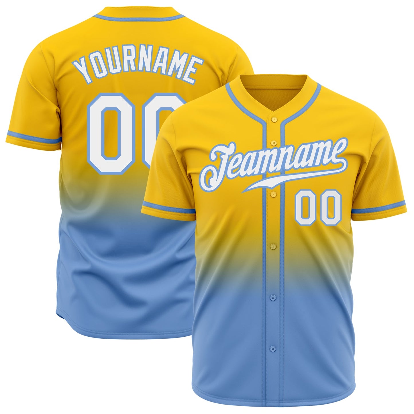 Custom Yellow White-Light Blue Authentic Fade Fashion Baseball Jersey