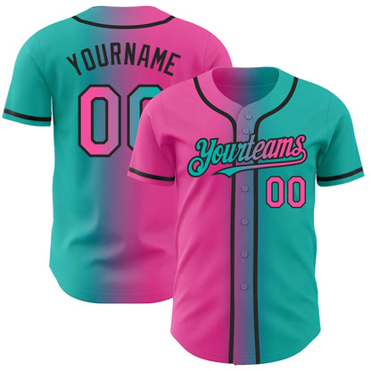 Custom Aqua Pink-Black Authentic Gradient Fashion Baseball Jersey