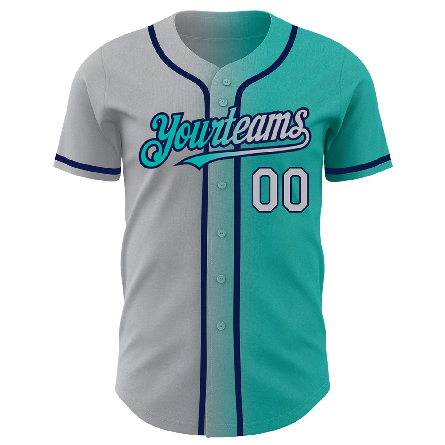 Custom Aqua Gray-Navy Authentic Gradient Fashion Baseball Jersey