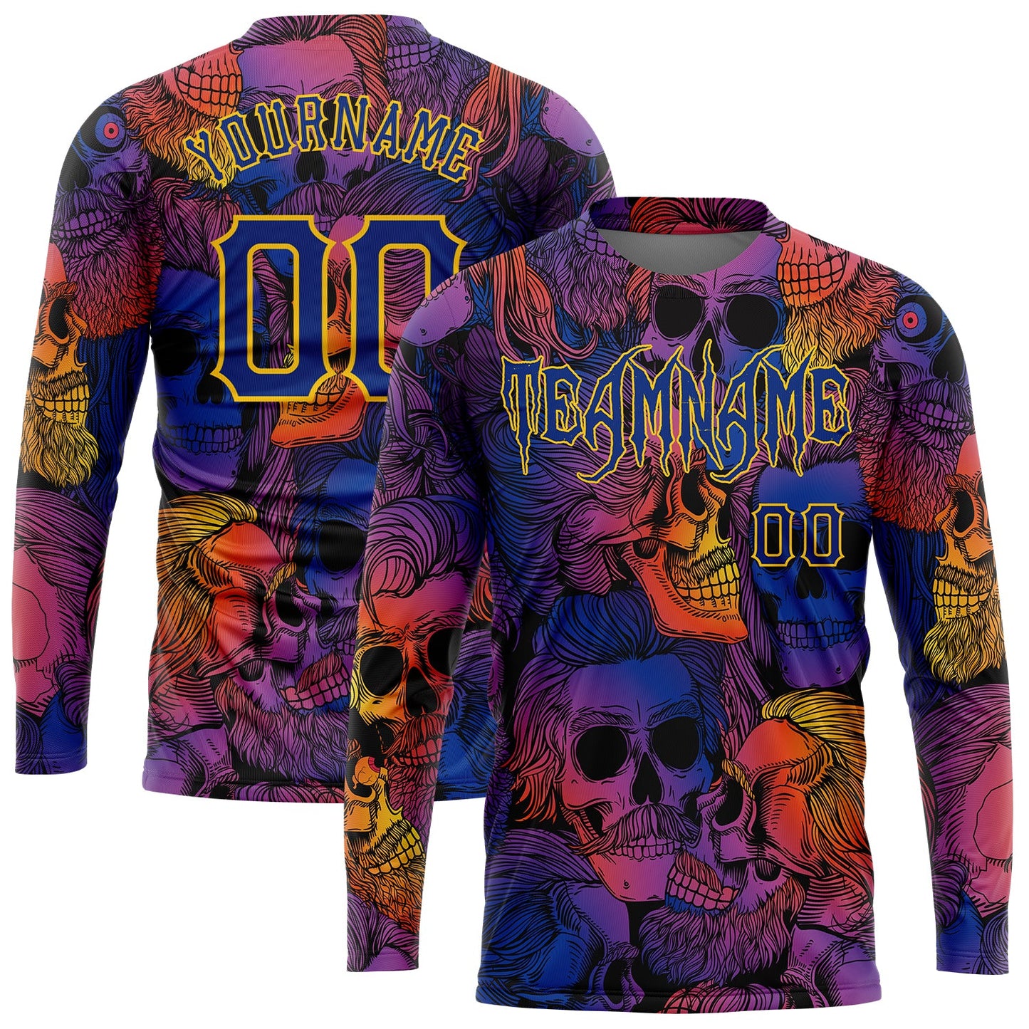 Custom 3D Pattern Halloween Skulls Long Sleeve Performance T-Shirt