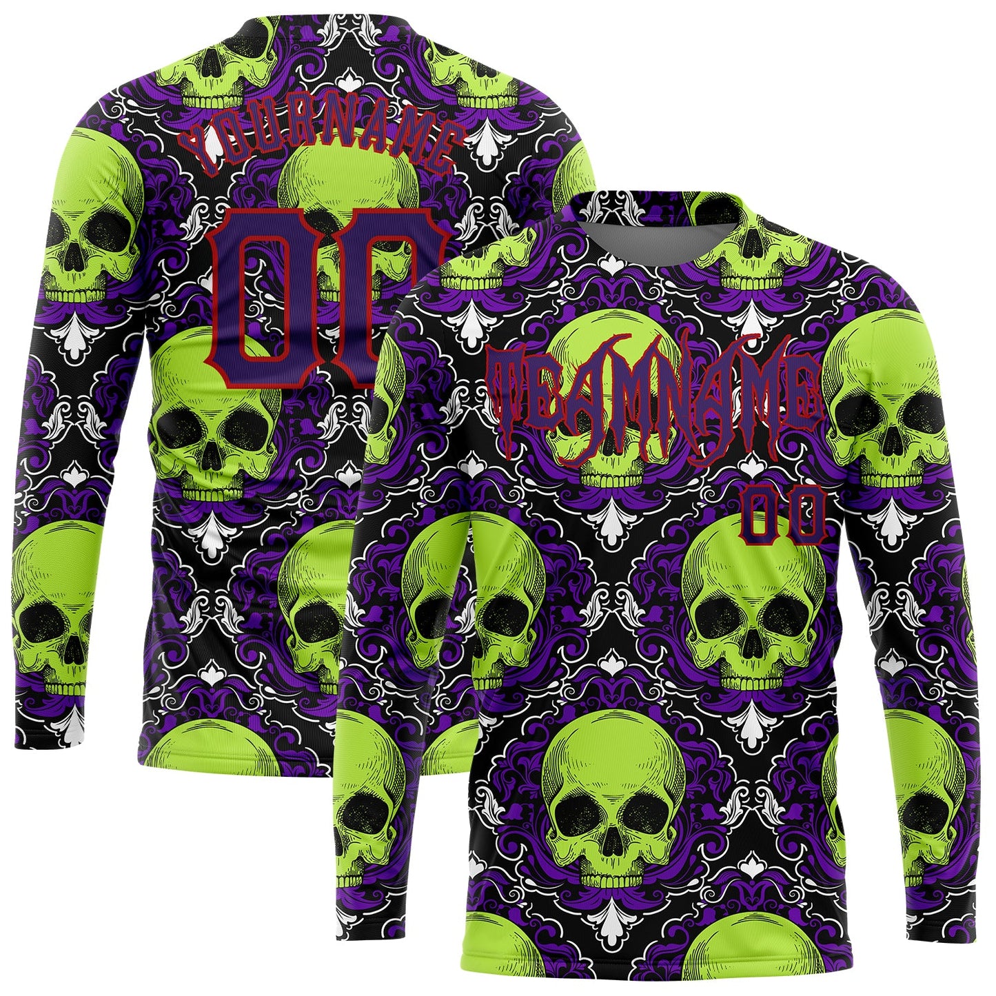 Custom 3D Pattern Halloween Skulls Long Sleeve Performance T-Shirt