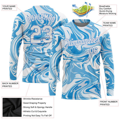 Custom 3D Pattern Design Abstract Ocean With Waves Fluid Art Long Sleeve Performance T-Shirt