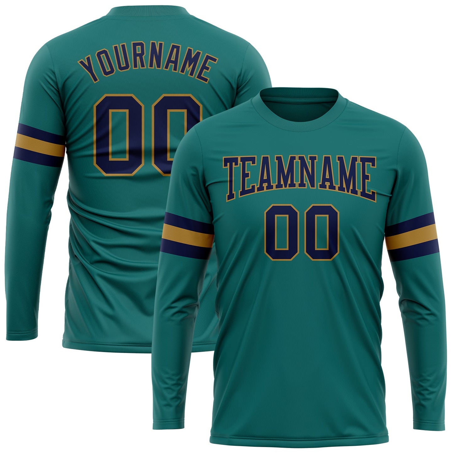 Custom Aqua Navy-Old Gold Long Sleeve Performance T-Shirt