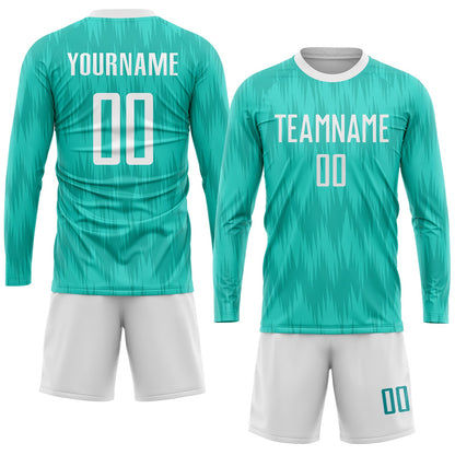 Custom Aqua White Sublimation Soccer Uniform Jersey