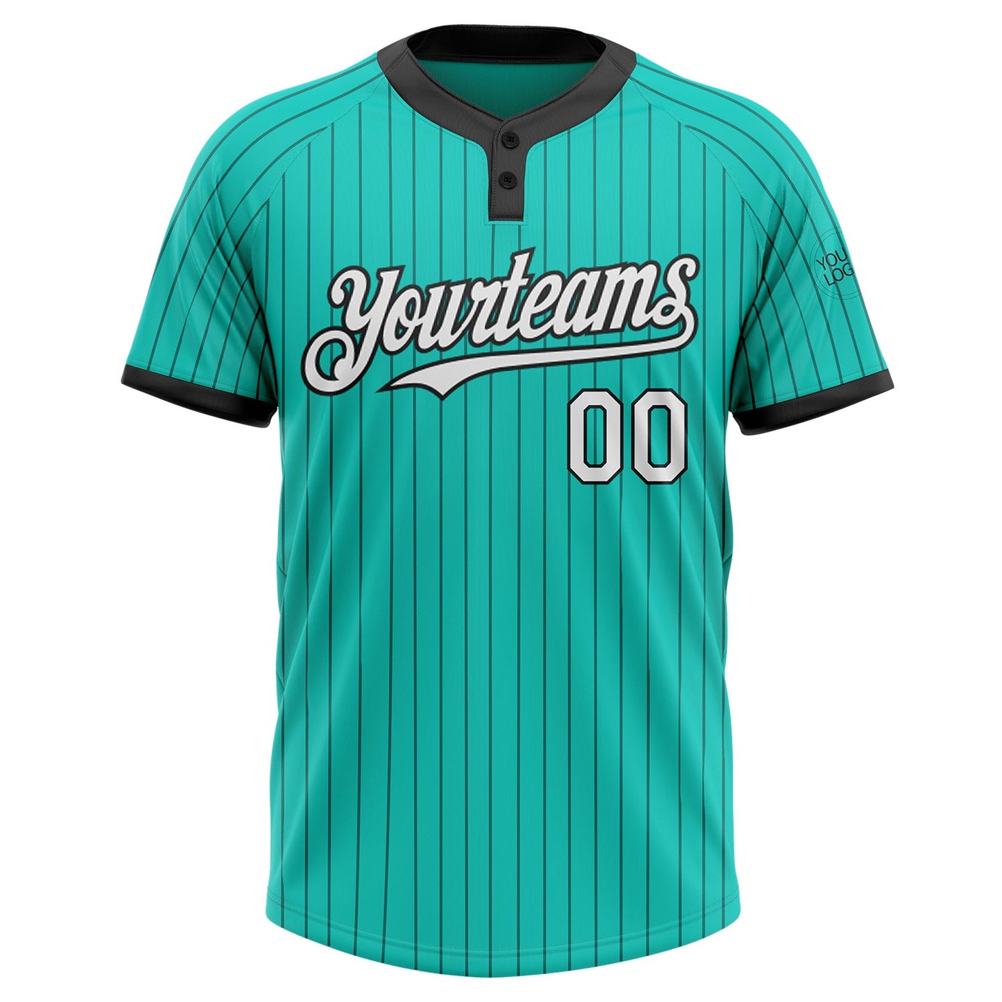 Custom Aqua Black Pinstripe White Two-Button Unisex Softball Jersey