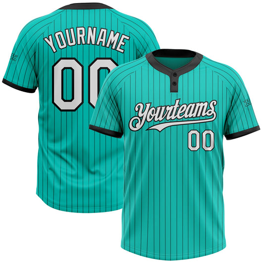 Custom Aqua Black Pinstripe White Two-Button Unisex Softball Jersey