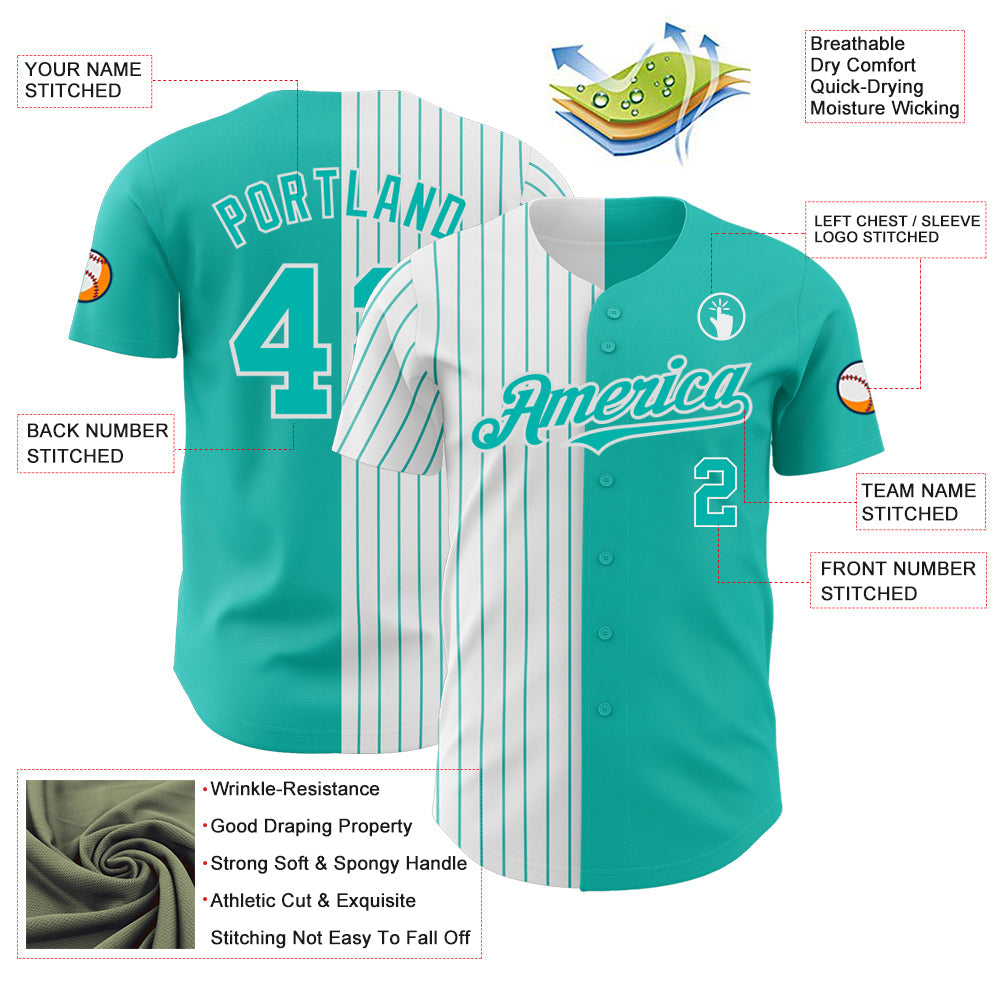 Custom Aqua White-Aqua Pinstripe Authentic Split Fashion Baseball Jersey