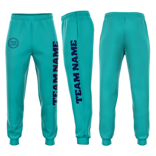 Custom Aqua Navy Fleece Jogger Sweatpants