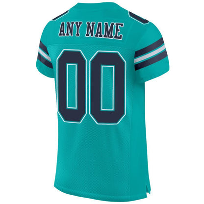 Custom Aqua Navy-White Mesh Authentic Football Jersey