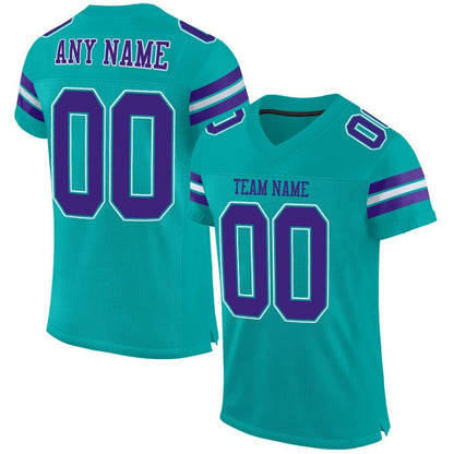 Custom Aqua Purple-White Mesh Authentic Football Jersey