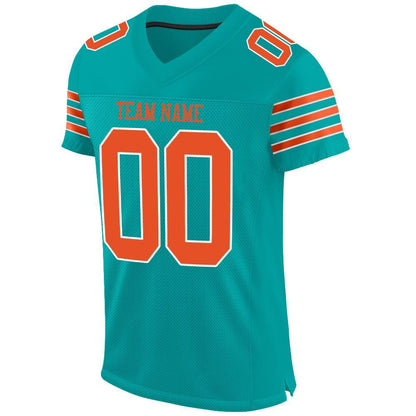 Custom Aqua Orange-White Mesh Authentic Football Jersey