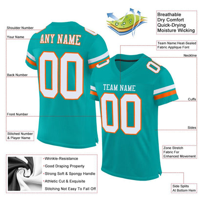 Custom Aqua White-Orange Mesh Authentic Football Jersey