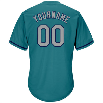 Custom Aqua Gray-Navy Authentic Throwback Rib-Knit Baseball Jersey Shirt