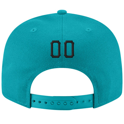 Custom Aqua Black-White Stitched Adjustable Snapback Hat