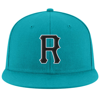 Custom Aqua Black-White Stitched Adjustable Snapback Hat