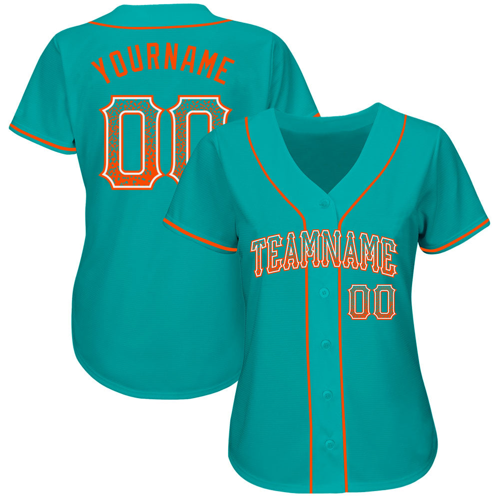 Custom Aqua Orange-White Authentic Drift Fashion Baseball Jersey