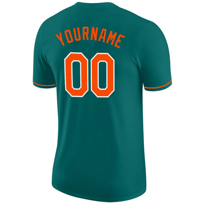 Custom Aqua Orange-White Performance T-Shirt